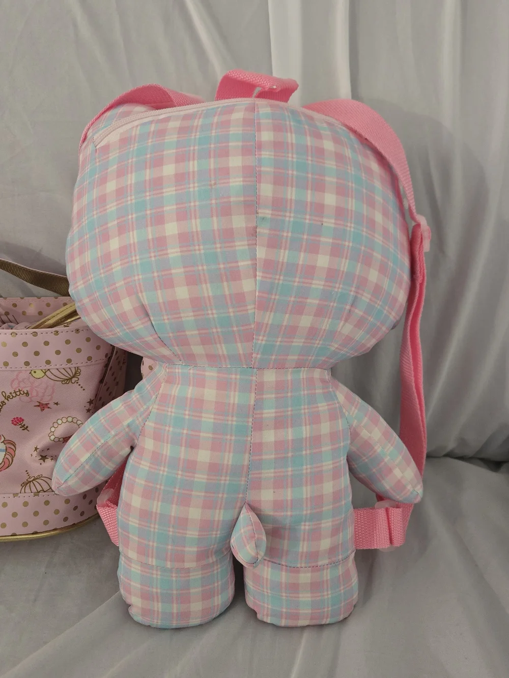 Hello Kitty Pink Plaid Plush Backpack with Matching Mini Bag Kawaii Gift Idea